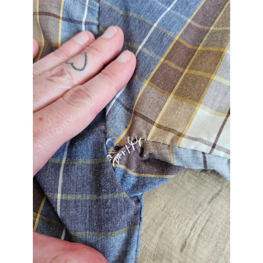 Vintage Polo Ralph Lauren Mens Plaid Button Down Shirt Blue Brown Cotton - Picture 9 of 9